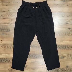 Anna G Vintage Gold Chain Elastic Waist Pull On Trouser Tapered Pant Black Large